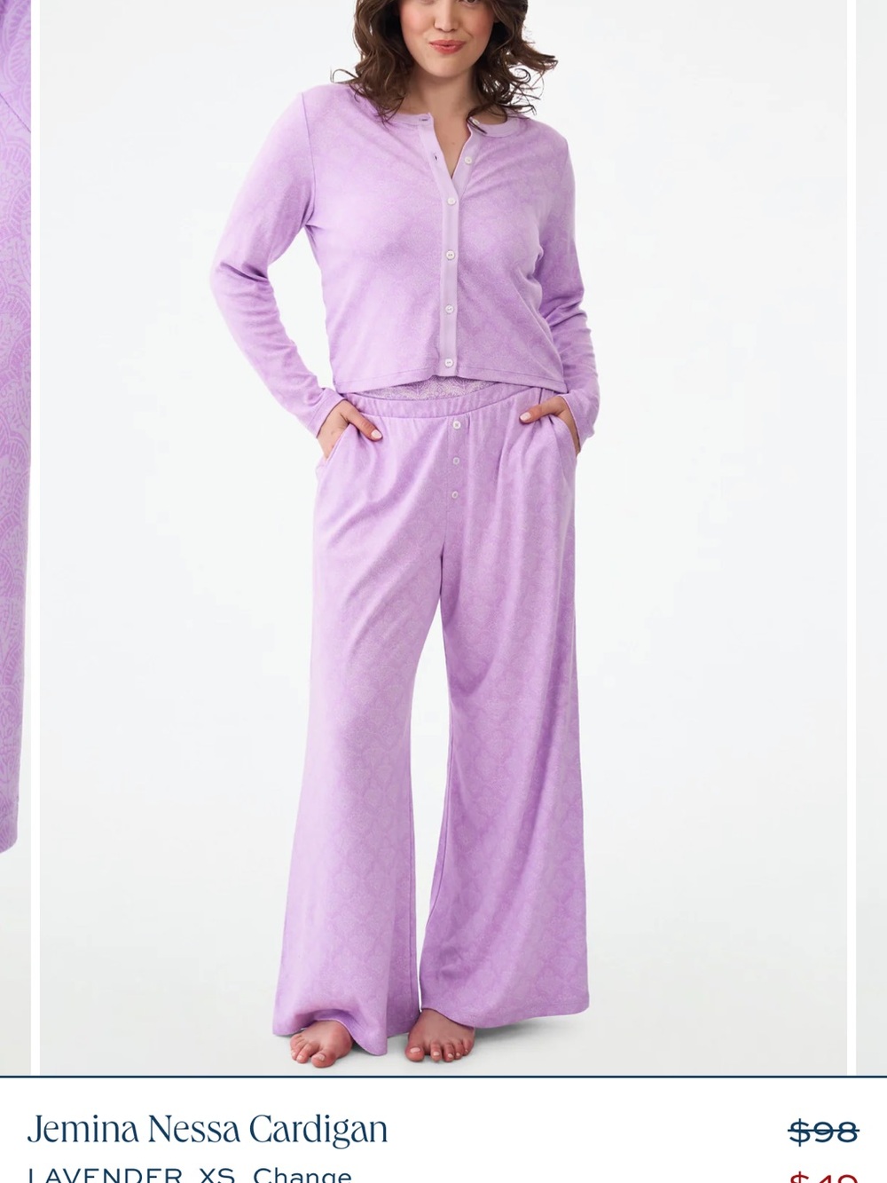 Roller Rabbit 3 piece set Lavender Pajama Cardigan, tank top  & Wide-Leg Pants